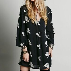 Free people austin embroidered mini dress black and white